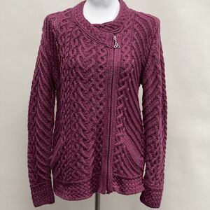 Aran Crafts Sweater Women's Large Purple 100% Soft Merino Wool Made in Ireland